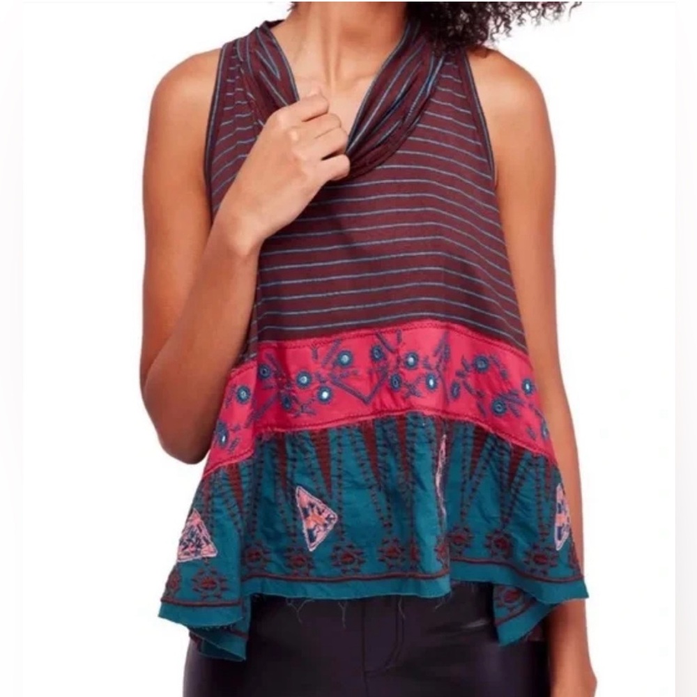 NEW Free People North South Boho Tank Top, Striped Size L New without Tag